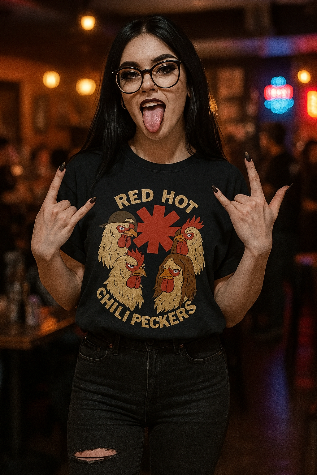 Unisex Cluck Yeah! Red Hot Chili Peckers T-Shirt - Funny Chicken Band Tee - Cool Music Pun Shirt