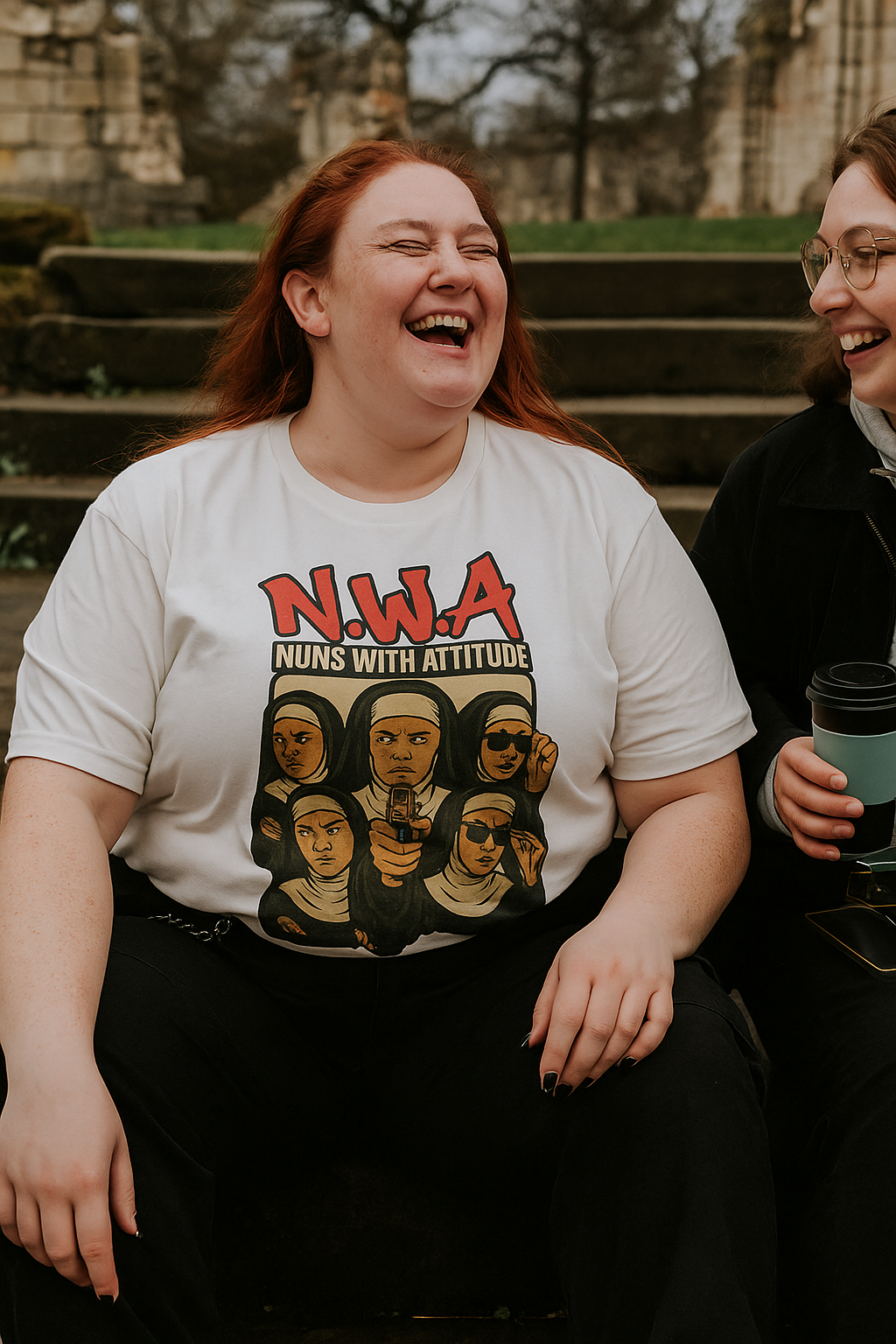 Holy Rebels T-Shirt - Nuns With Attitude - Bold Parody Tee with Gangster Style