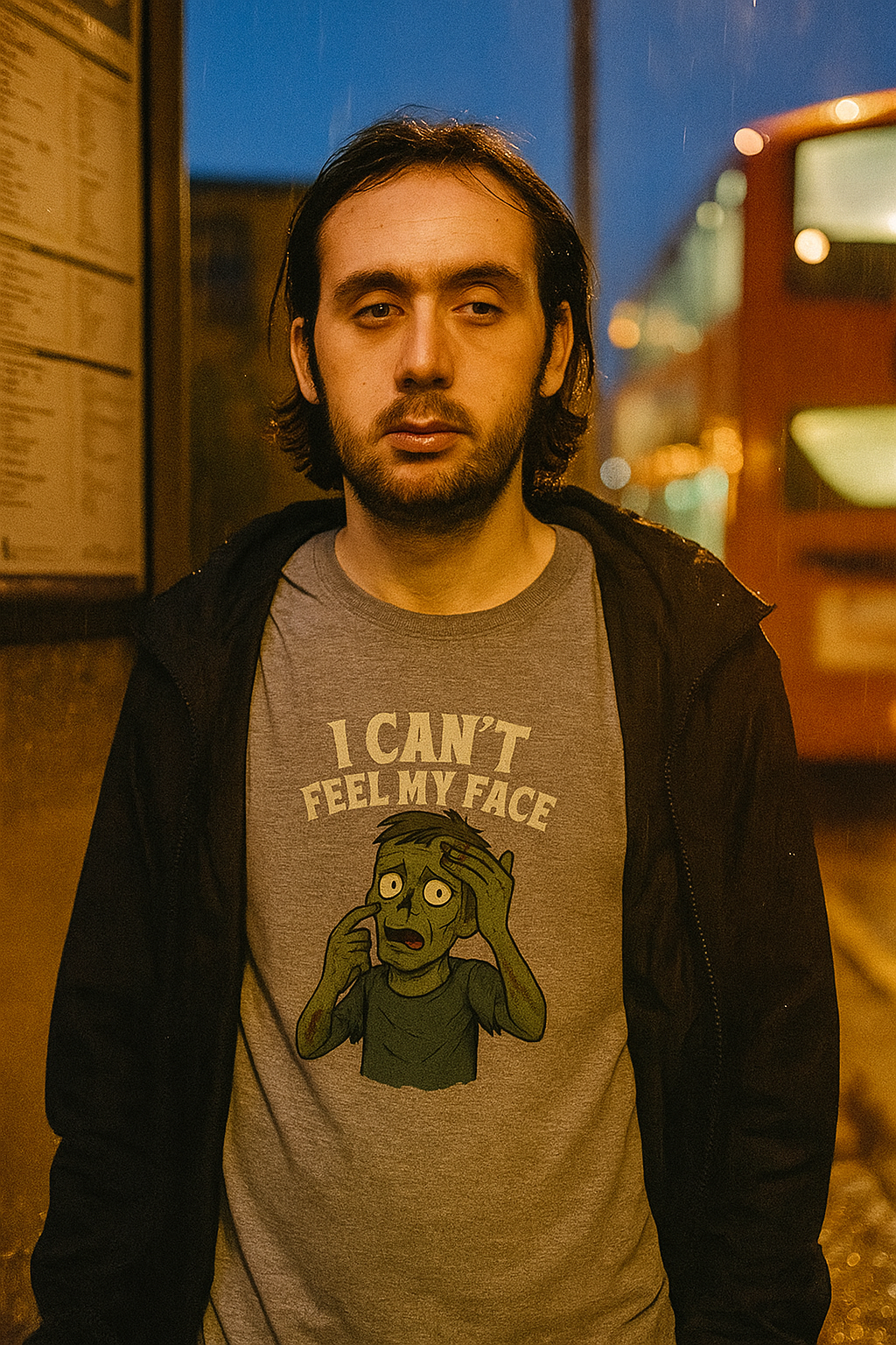 Unisex Hilarious Undead Tee - Zombie Can't Feel His Face T-Shirt - Perfect for Halloween & Humor Lovers