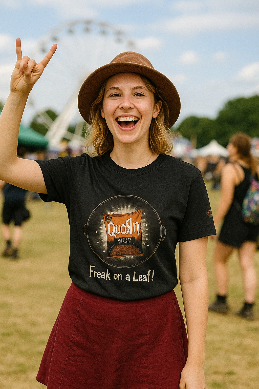 Unisex Freak on a Leaf Tee - Vegan Metal Parody T-shirt - Hilarious Quorn Design for Plant-Based Fans