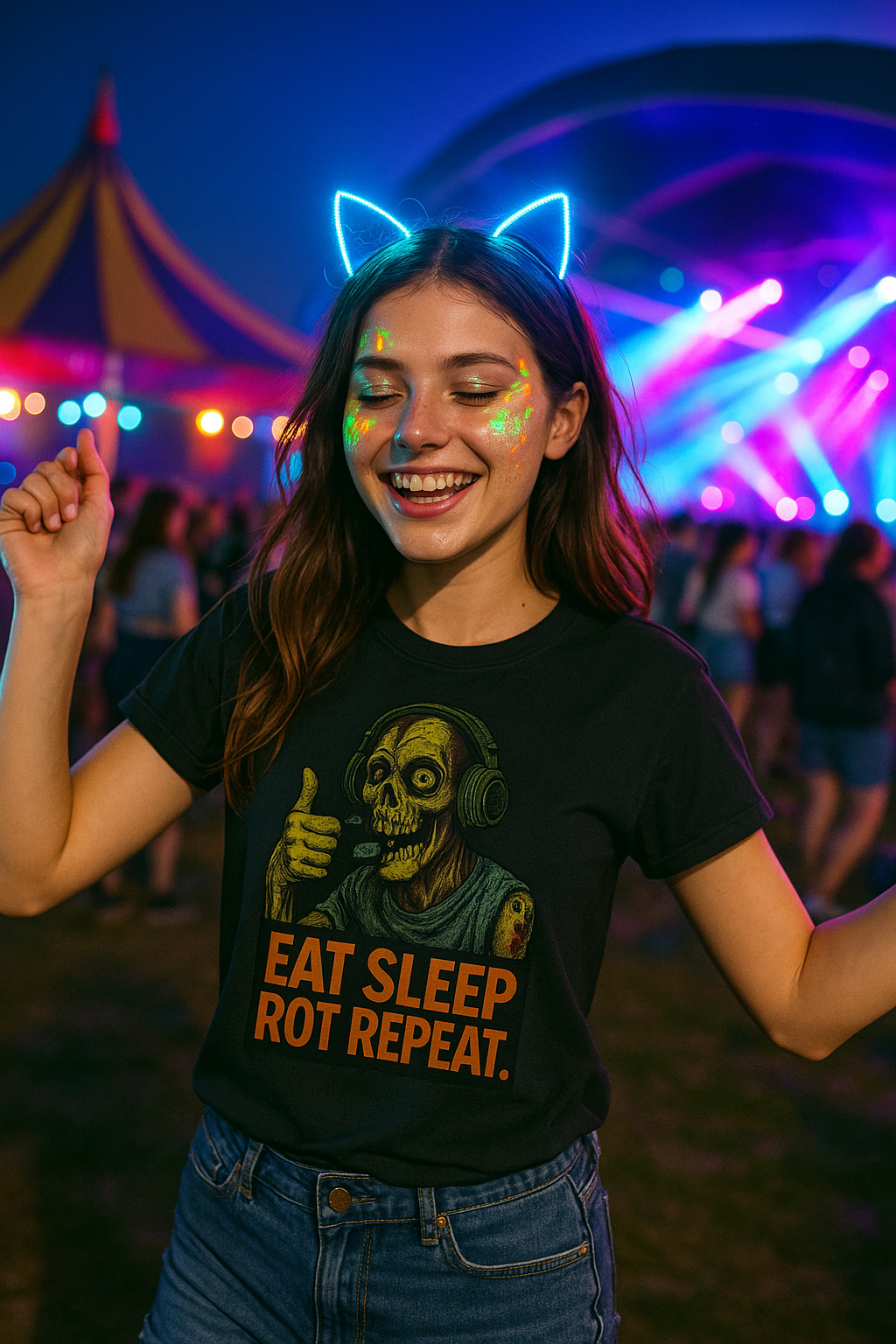 Unisex Zombie T-Shirt: Hilarious 'Eat Sleep Rot Repeat' Graphic Tee - Perfect for Horror Fans & Gym Rats!