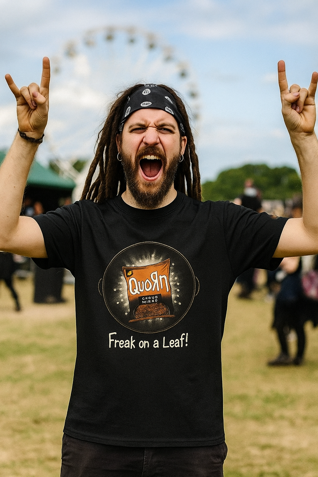 Unisex Freak on a Leaf Tee - Vegan Metal Parody T-shirt - Hilarious Quorn Design for Plant-Based Fans