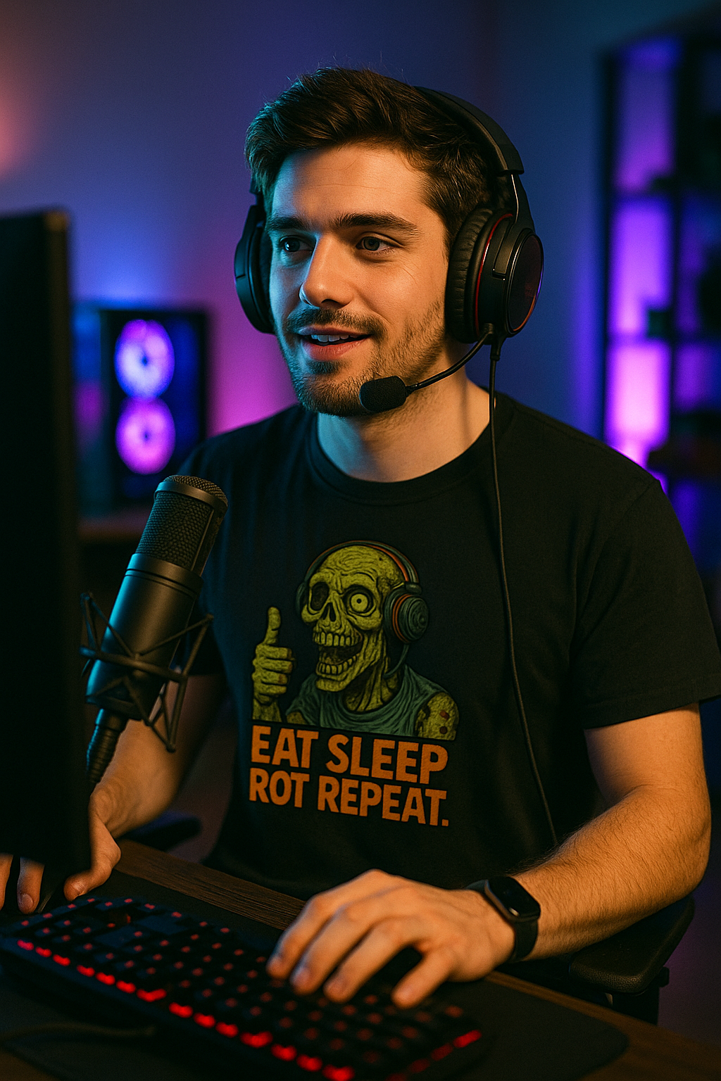 Unisex Zombie T-Shirt: Hilarious 'Eat Sleep Rot Repeat' Graphic Tee - Perfect for Horror Fans & Gym Rats!