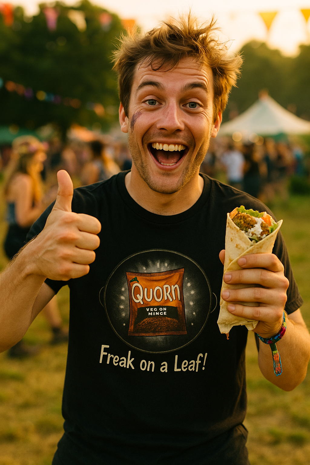 Unisex Freak on a Leaf Tee - Vegan Metal Parody T-shirt - Hilarious Quorn Design for Plant-Based Fans