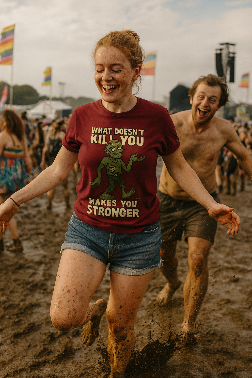 Unisex Zombie Humor T-Shirt - “What Doesn’t Kill You Makes You Stronger" | Hilarious Cartoon Style Tee