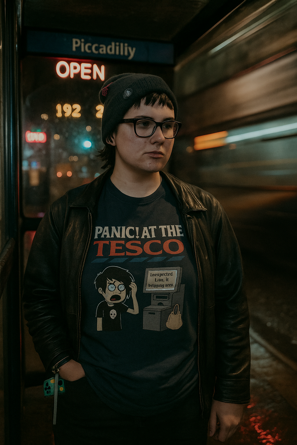 Panic! At the supermarket T-Shirt - Hilarious Goth Self-Checkout Parody - Perfect for Emo Fans & Retail Warriors